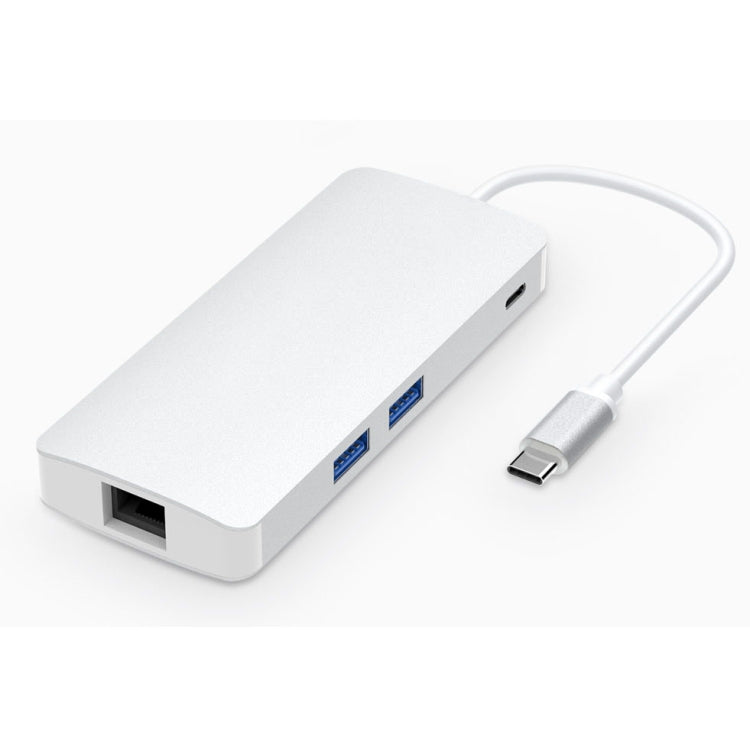 White Type-C multiport hub adapter with USB-C cable and two blue USB ports