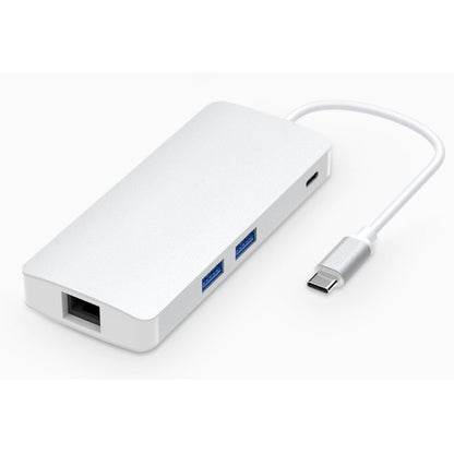 White Type-C multiport hub adapter with USB-C cable and two blue USB ports