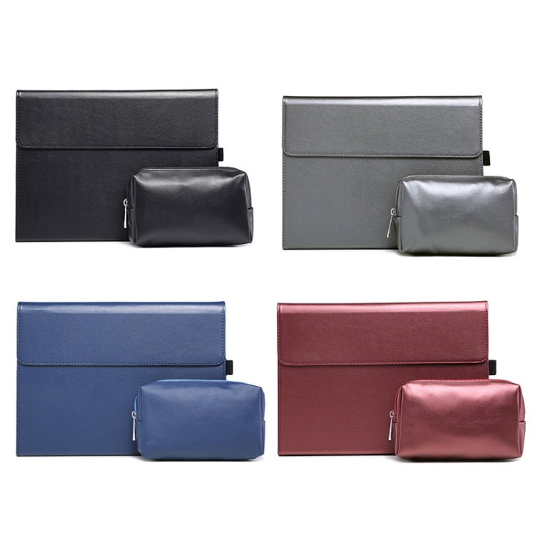 Multi-color magnetic flip leather case set (black/gray/blue/red) with pouches