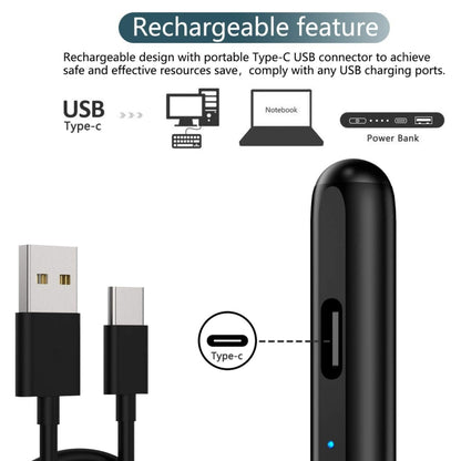 Rechargeable black stylus with USB-C charging port and cable