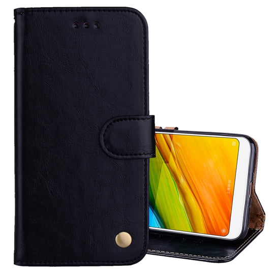Black oil-wax texture folio leather phone case with flip cover and snap closure