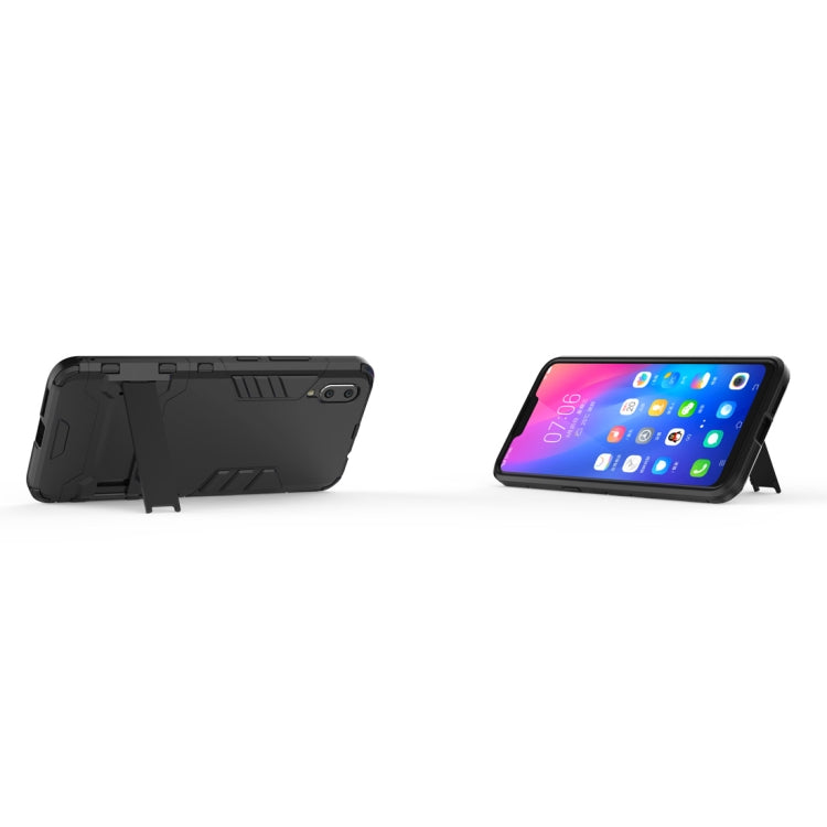 Black shockproof phone case with built-in kickstand holder for viewing