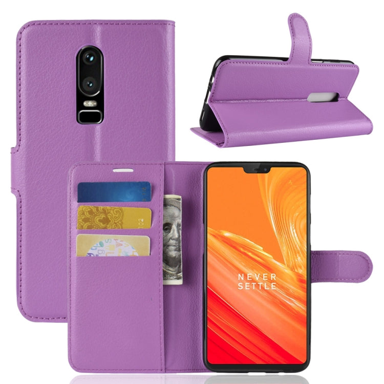 Purple litchi-texture flip leather phone case with card slots and wallet holder