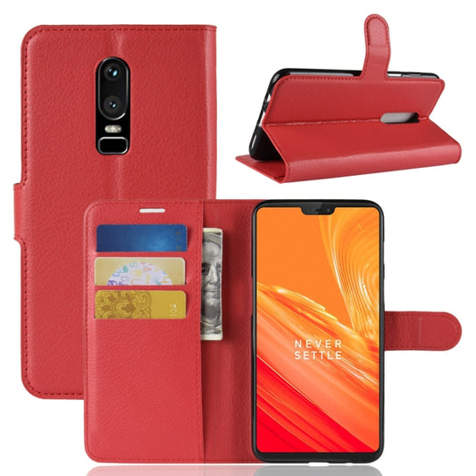 Red litchi-texture leather flip phone case with card slots and wallet holder