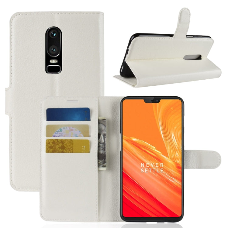 White litchi-texture leather flip phone case with card slots and wallet holder