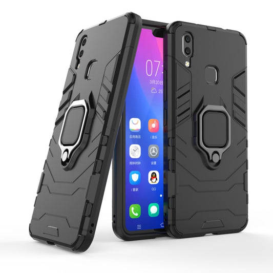 Black shockproof protective phone case with built-in ring stand holder