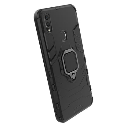 Black shockproof phone case back with magnetic ring holder and camera cutout