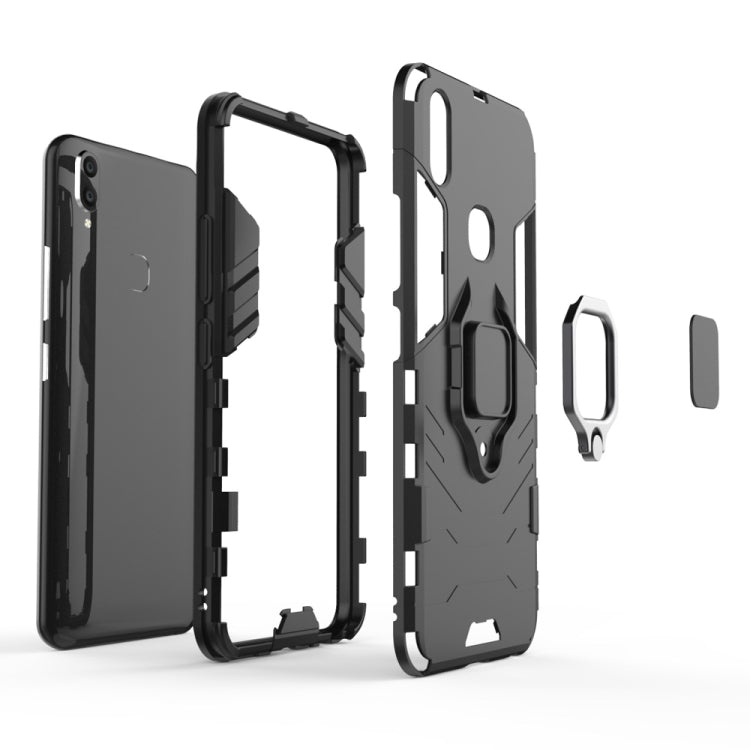 Black shockproof phone case with magnetic ring holder and side button openings
