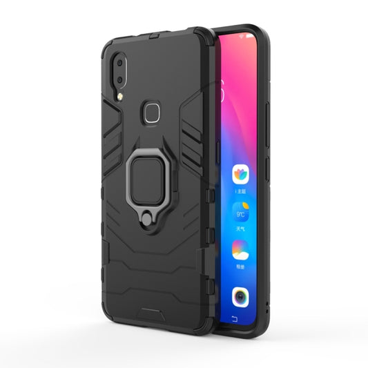 Black rugged phone case with magnetic ring holder and shockproof TPU/PC protection