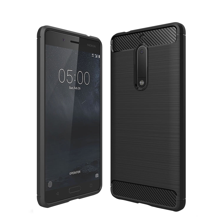 Nokia 5 shockproof TPU phone case with dark brushed carbon-fiber texture, full coverage
