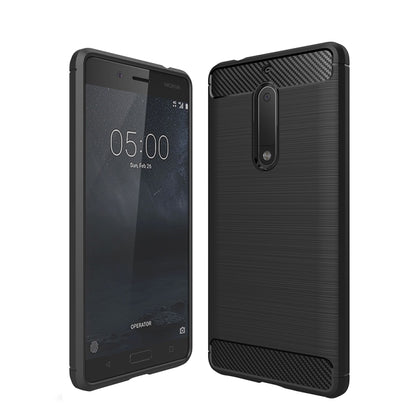 Nokia 5 shockproof TPU phone case with dark brushed carbon-fiber texture, full coverage