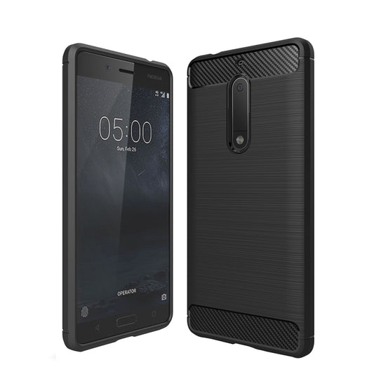 Nokia 5 shockproof TPU phone case with dark brushed carbon-fiber texture, full coverage