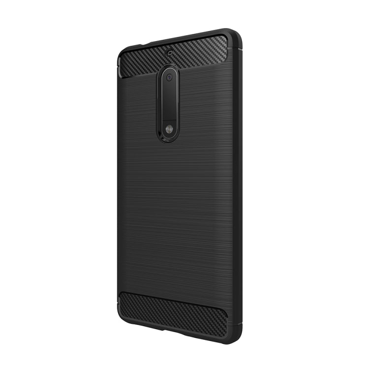 Nokia 5 shockproof TPU phone case with dark brushed carbon-fiber texture and camera cutout