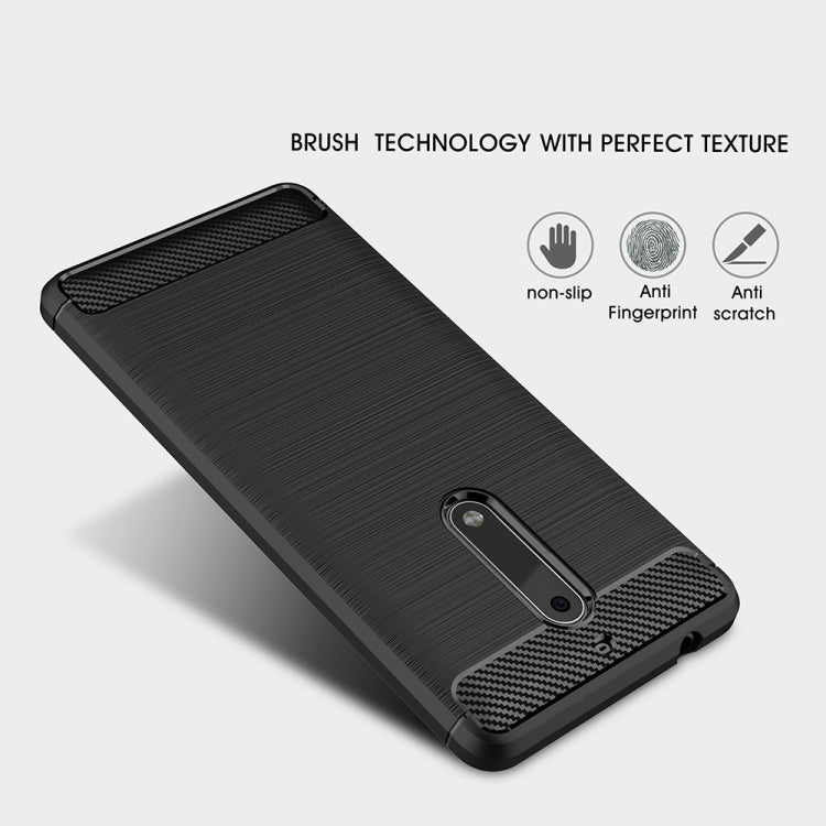 Nokia 5 TPU phone case, dark brushed carbon-fiber back with textured grip corners
