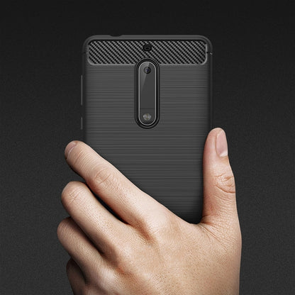 Nokia 5 TPU phone case, dark carbon-fiber textured back, grippy surface
