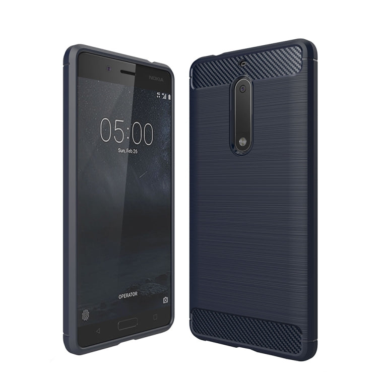 Shockproof TPU phone case with brushed carbon fiber texture for Nokia 5 (dark blue)