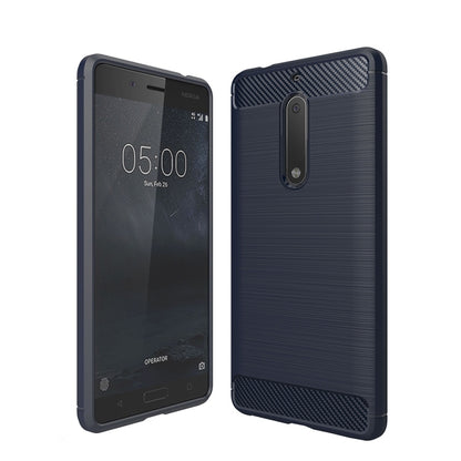 Shockproof TPU phone case with brushed carbon fiber texture for Nokia 5 (dark blue)