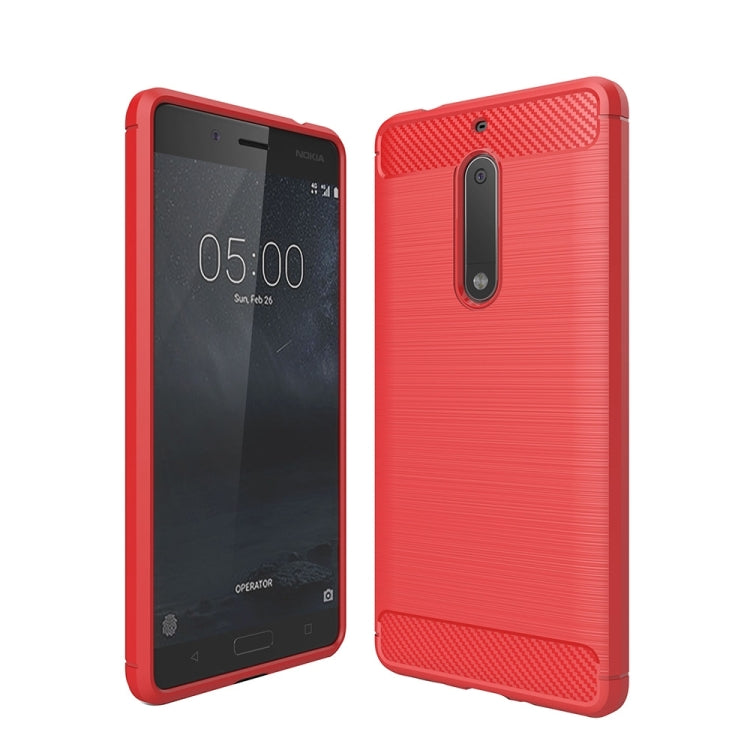 Shockproof TPU phone case with brushed carbon fiber texture for Nokia 5 (red)