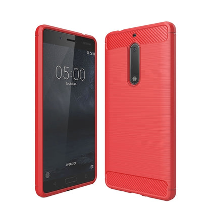 Shockproof TPU phone case with brushed carbon fiber texture for Nokia 5 (red)