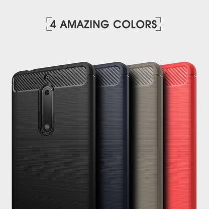 Brushed carbon fiber TPU case for Nokia 5 in four colors: black, navy, beige, red