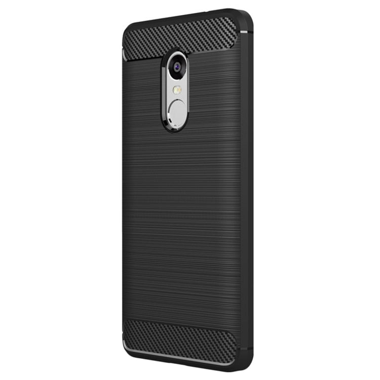 Black TPU phone case with brushed metal texture and carbon-fiber panel, back view