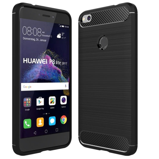 Huawei P8 Lite (2017) TPU phone case, black carbon fiber texture with camera cutout