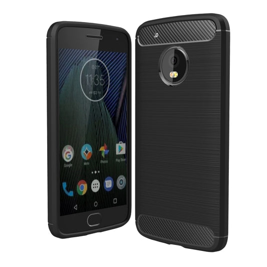 TPU phone case for Moto G5 Plus, black carbon-fiber texture with camera cutout