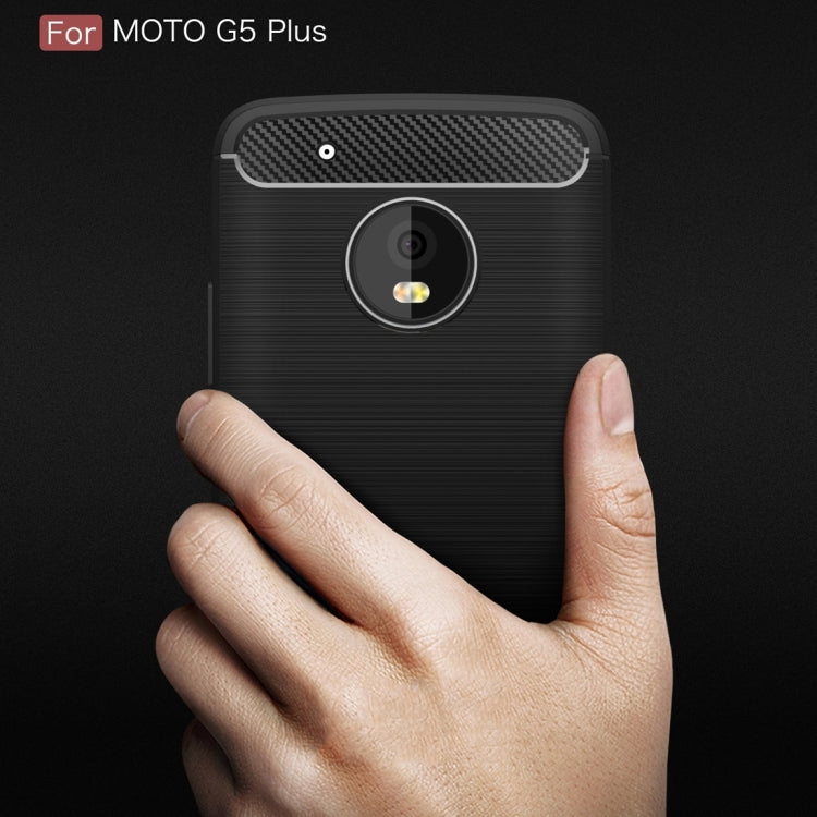 TPU phone case for Moto G5 Plus, brushed carbon texture with camera window close-up