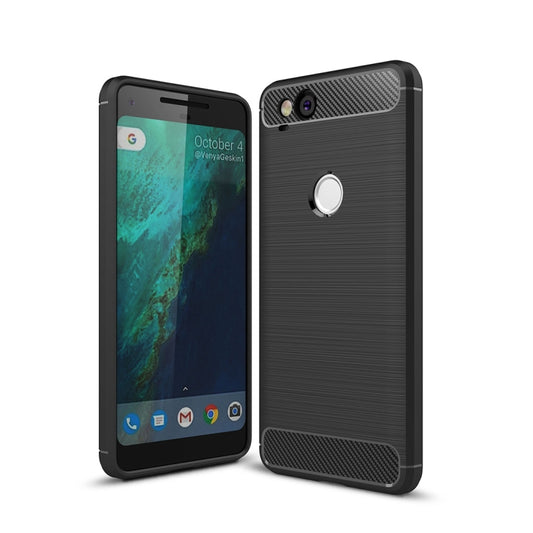 Rugged TPU phone case with carbon-fiber texture for Google Pixel 2, black