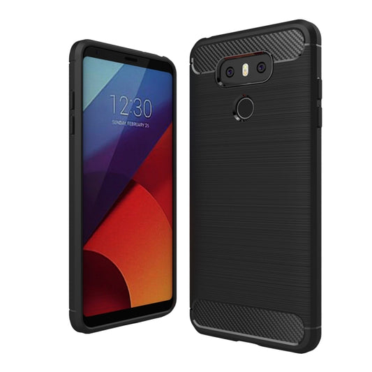 Black brushed carbon-fiber texture TPU phone case with camera cutout and grip rim