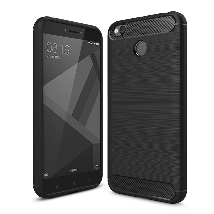 Brushed carbon fiber TPU phone case for Redmi 4X, black, shockproof corners