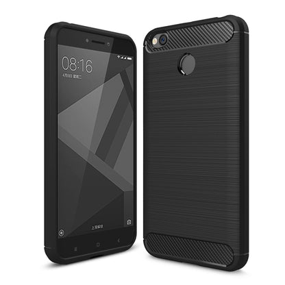 Brushed carbon fiber TPU phone case for Redmi 4X, black, shockproof corners