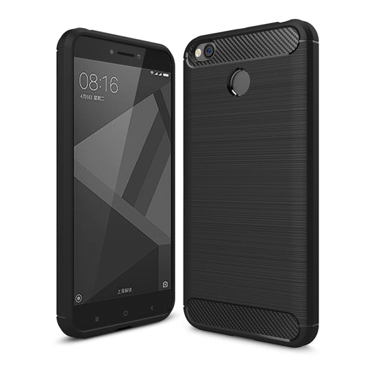Brushed carbon fiber TPU phone case for Redmi 4X, black, shockproof corners