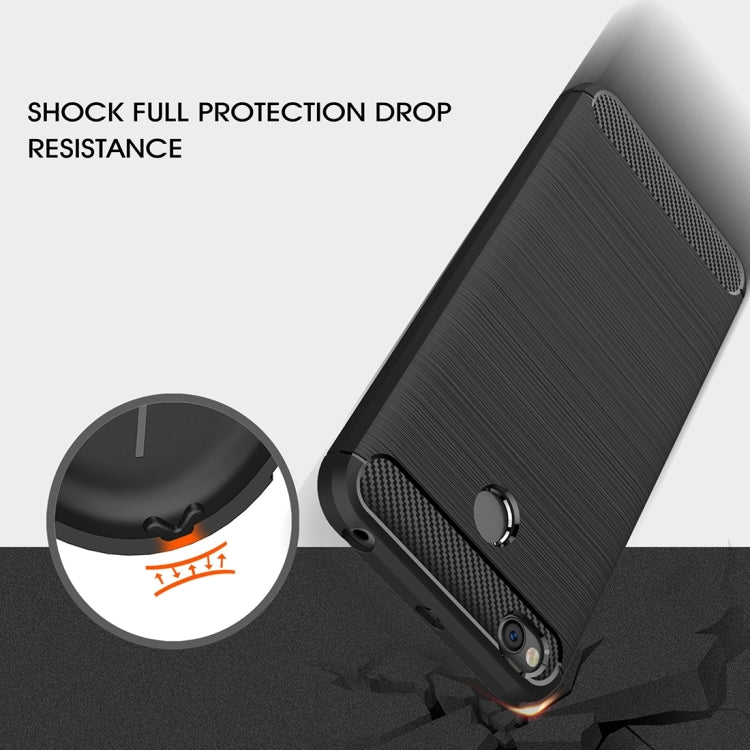 Brushed carbon fiber TPU phone case for Redmi 4X, black, reinforced drop-protection points