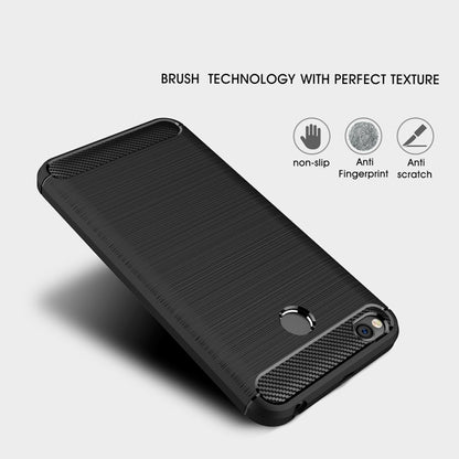 Brushed carbon fiber TPU phone case for Redmi 4X, black, anti-slip textured back