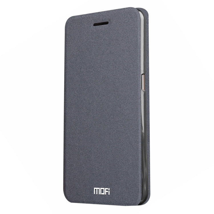 Grey textured flip leather phone case with holder and MOFI logo