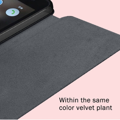 Grey textured flip case with smooth front panel and phone opening