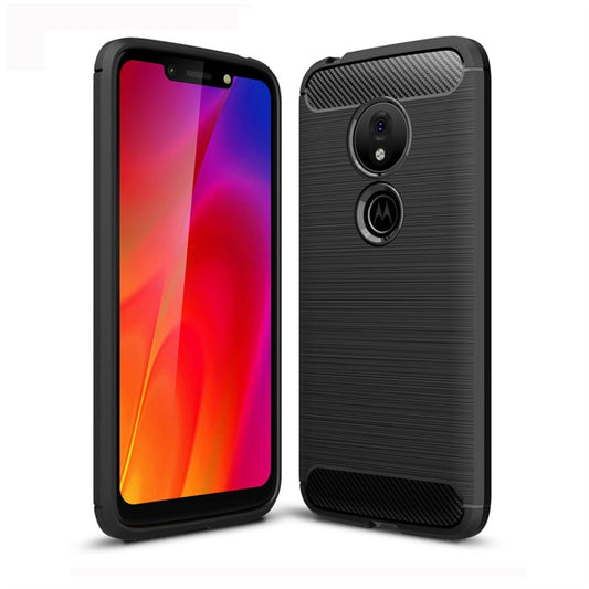 Brushed carbon fiber-textured TPU phone case for Moto G7 Play EU, black.