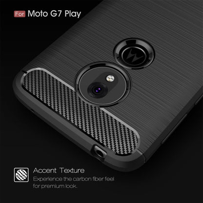 Brushed carbon fiber TPU phone case with camera cutouts for Moto G7 Play, black.