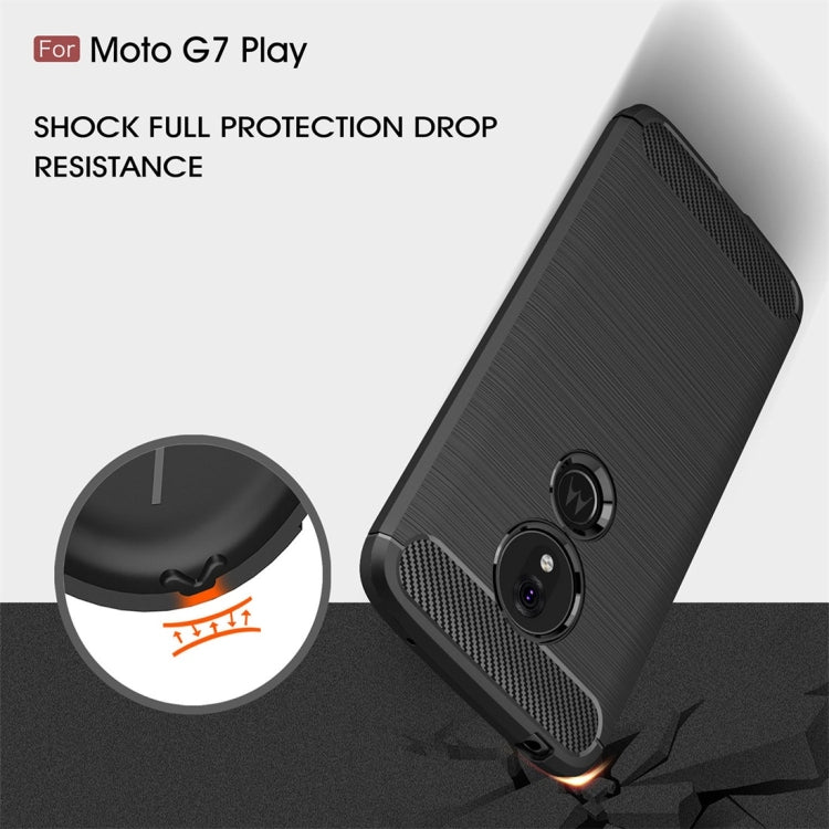 Brushed carbon fiber TPU phone case for Moto G7 Play EU, black with raised corners.