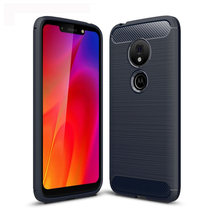 Brushed carbon fiber-textured TPU phone case for Moto G7 Play EU, navy blue.