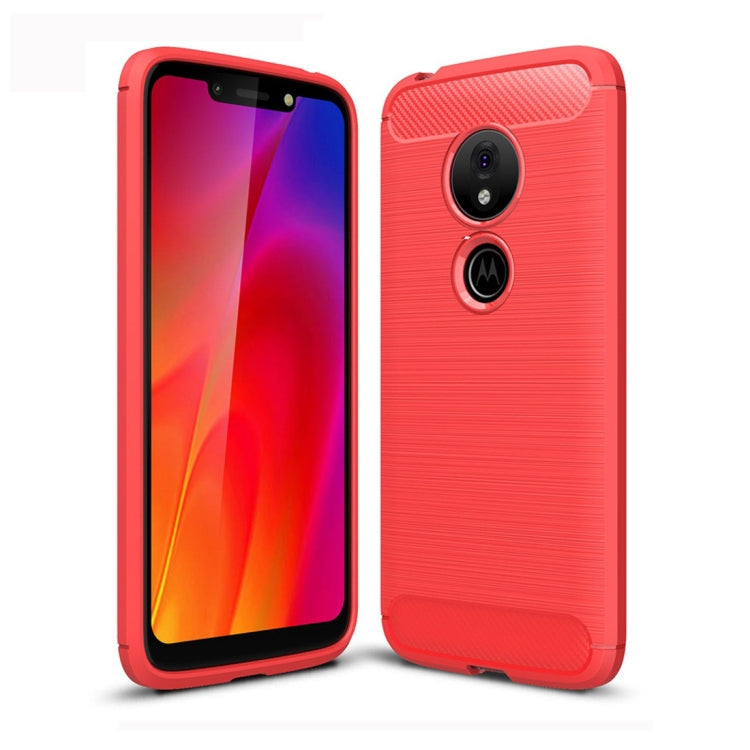 Brushed carbon fiber-textured TPU phone case for Moto G7 Play EU, red.