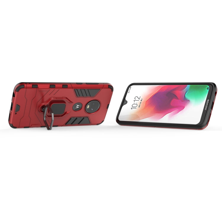 Red shockproof TPU case with magnetic ring holder for Moto G7, side and back