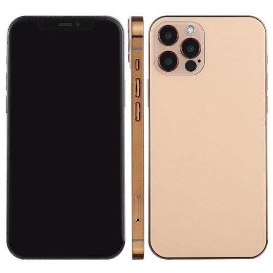 Gold iPhone 12 Pro Max dummy display phone: black front screen, rear triple cameras