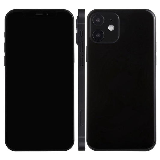 Black phone display dummy model with dark screen and black back, dual cameras visible