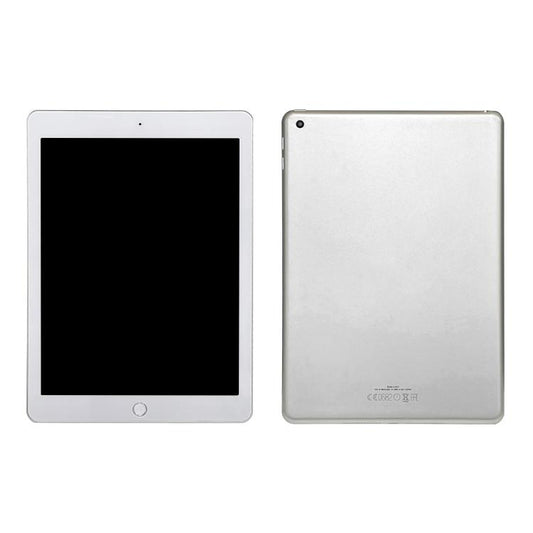 Silver tablet dummy display model with black screen, front and back view