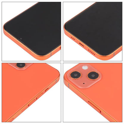 iPhone 13 dummy display model with black screen, orange body, side and back close-ups