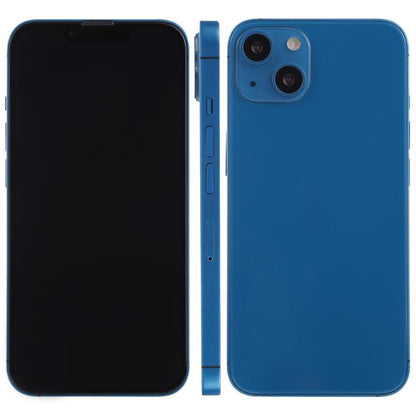 iPhone 13 dummy display model with black screen, blue back, front and rear views