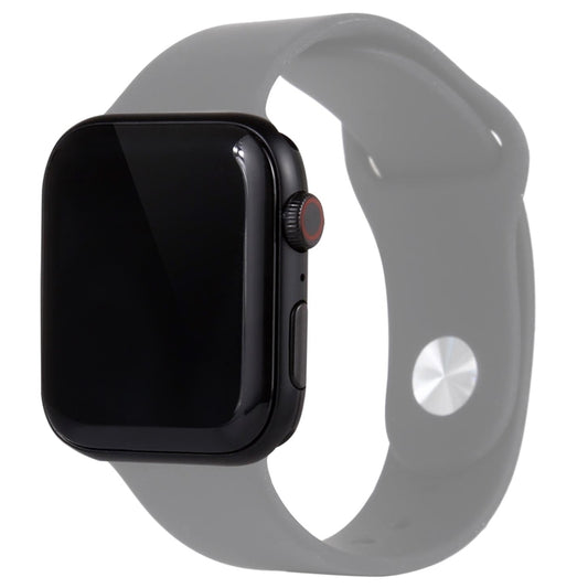 Fake Apple Watch display model with black case and black screen on gray strap