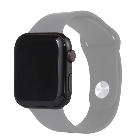Black-screen smartwatch dummy on gray silicone band, side view